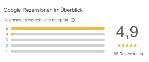 Screenshots aller Google Bewertungen mit einem Wert von 4,9